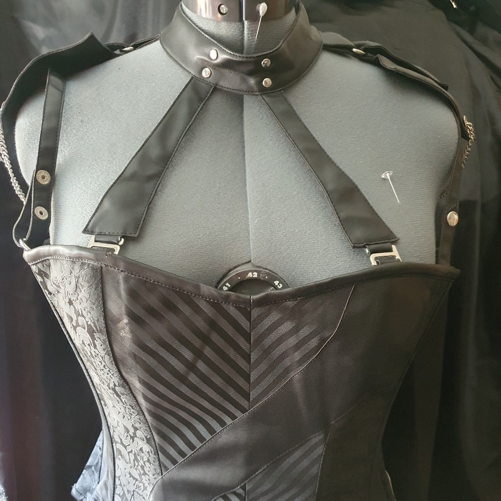 Black Gothic Corset with Straps/Collar and chain detail